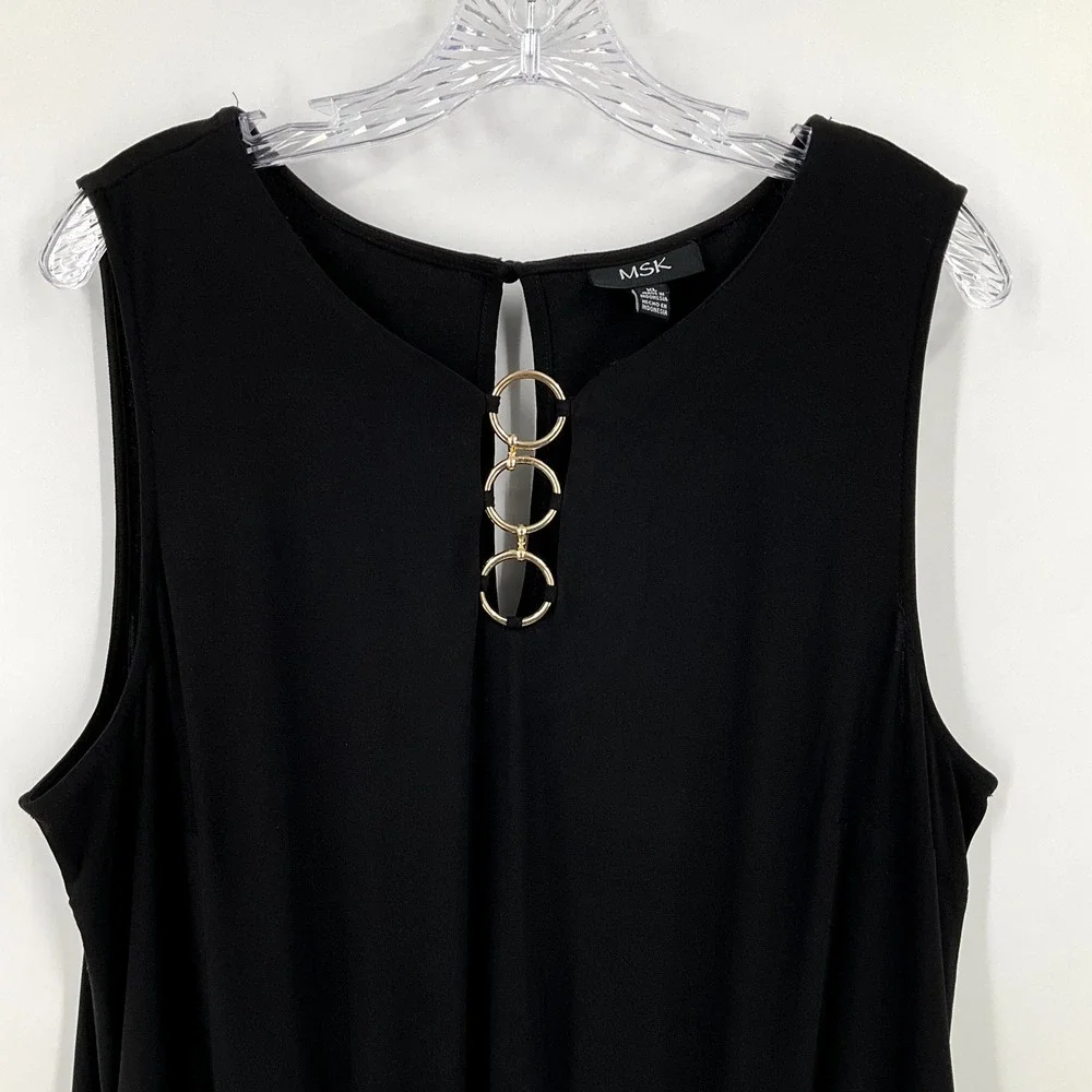 MSK Jumpsuit Women XL Black Gold Accent Elastic‎ Waist Pockets Wide Leg Classy